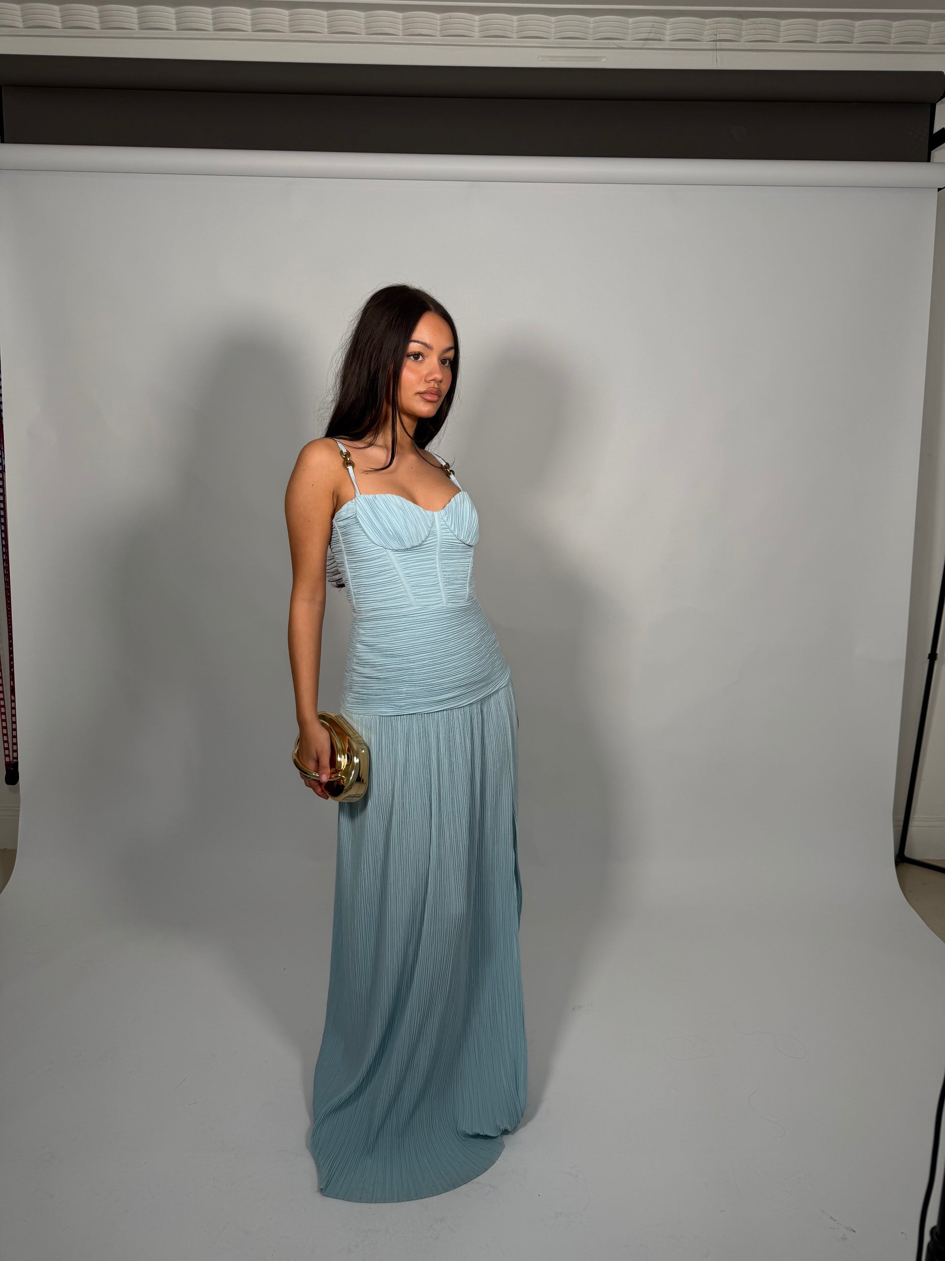 MANNING CARTELL (baby blue) Double Time Pleat gown