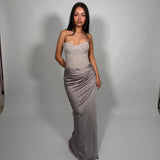 HOUSE OF CB (grey) Demi satin corset and skirt set