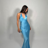BEC AND BRIDGE (blue) Lorelai v neck silk maxi