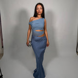 BEC AND BRIDGE (blue) Whorl Asym SILK mesh maxi