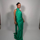 RAT AND BOA (green) Azzara halter neck scarf gown