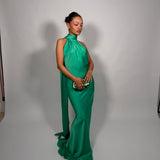 RAT AND BOA (green) Azzara halter neck scarf gown