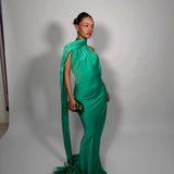 RAT AND BOA (green) Azzara halter neck scarf gown