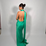 RAT AND BOA (green) Azzara halter neck scarf gown