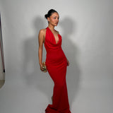 REBECCA VALLANCE (red) Carmine halter maxi