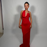 REBECCA VALLANCE (red) Carmine halter maxi