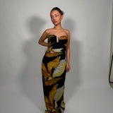 REBECCA VALLENCE (yellow/black) Petal strapless gown