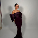 SOLACE LONDON (wine/burgundy) Arla off shoulder gown