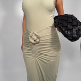 MAYGEL CORONAL (sage green) Alquima  ruched flower midi