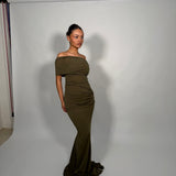 ENTIRE STUDIOS (caper/light green) Pillar off the shoulder gown