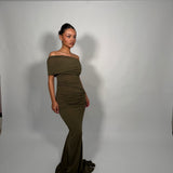 ENTIRE STUDIOS (caper/light green) Pillar off the shoulder gown