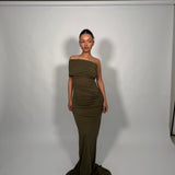 ENTIRE STUDIOS (caper/light green) Pillar off the shoulder gown