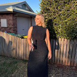 ARCINA ORI (navy) MONICA high neck drape maxi
