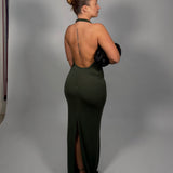 CHRISTOPHER ESBER (khaki green) tailored slope halter gown