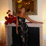 ARCINA ORI (black lace) Marcella one shoulder maxi
