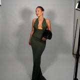 CHRISTOPHER ESBER (khaki green) tailored slope halter gown