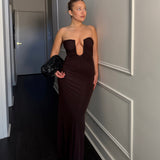 CHRISTOPHER ESBER (brown) Dry Jersey Arced Palm Strapless gown
