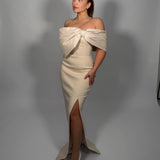 RACHEL GILBERT (cream) Kace bow off shoulder gown