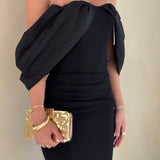 EFFIE KATS (black) Marilyn bow arm off shoulder midi