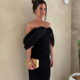 EFFIE KATS (black) Marilyn bow arm off shoulder midi