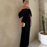EFFIE KATS (black) Marilyn bow arm off shoulder midi