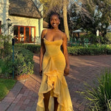 HOUSE OF CB (yellow) Gabbi ruffled maxi