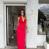 REBECCA VALLANCE (red) Carmine halter maxi