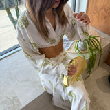 CHRISTOPHER ESBER Palm Tree Silk Ruched Skirt Set (White)