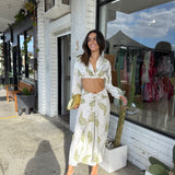 CHRISTOPHER ESBER Palm Tree Silk Ruched Skirt Set (White)