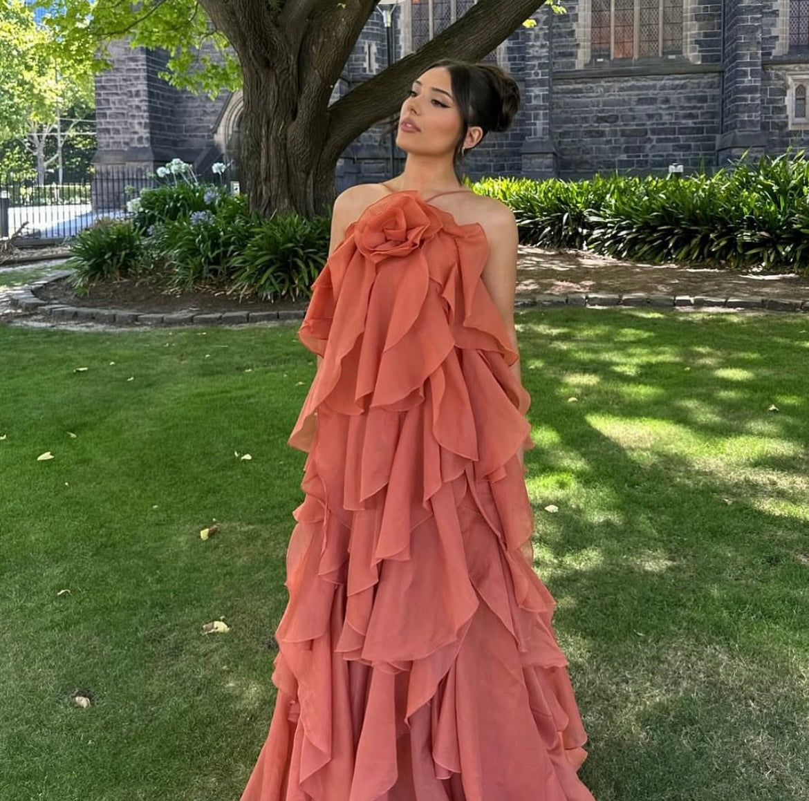 AJE (Peach/apricot) Pandorea halter frill maxi | Rent My Style Boutique AJE (Peach/apricot) Pandorea halter frill maxi | Rent My Style Boutique