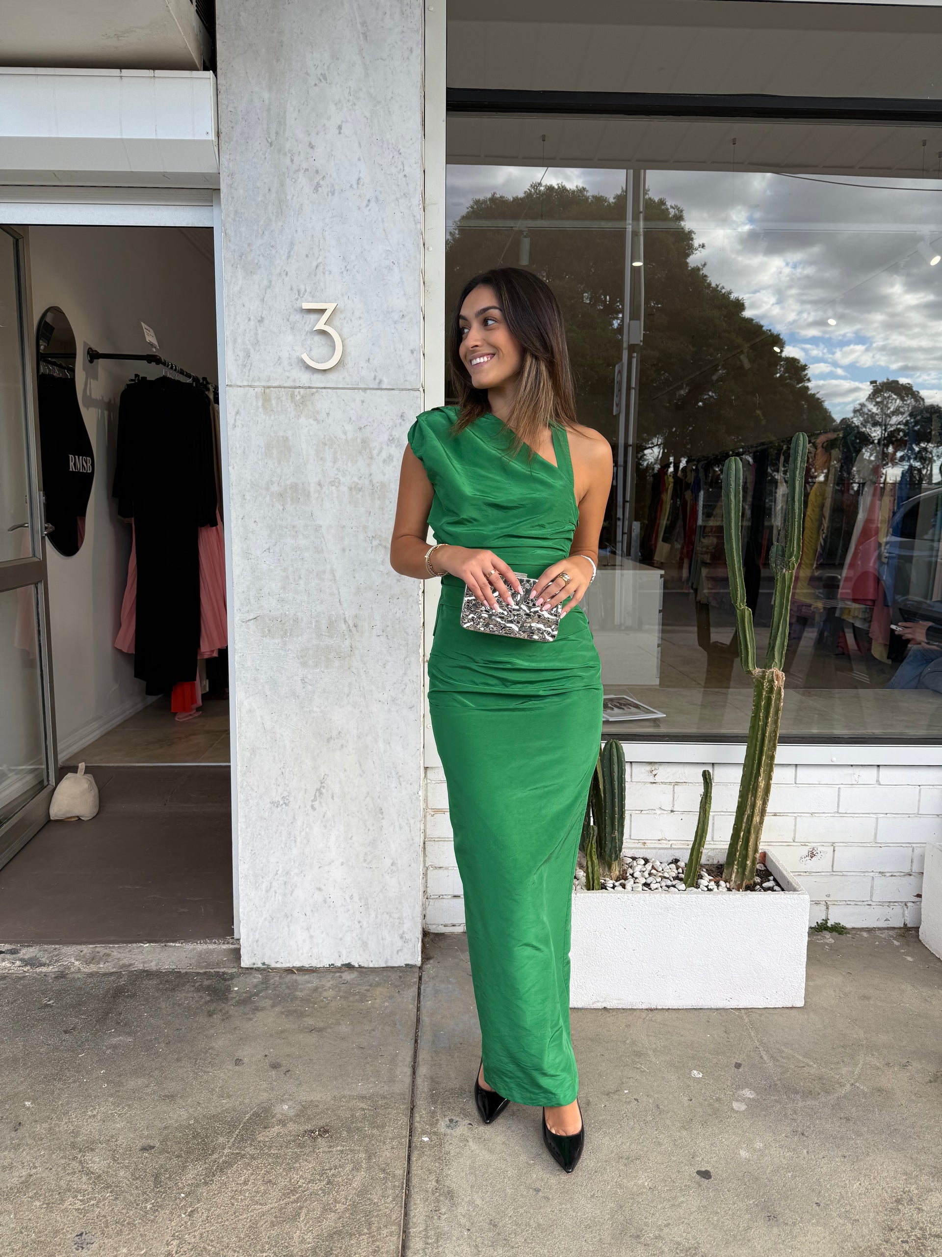 SIR THE LABEL (green) Giacomo gathered one shoulder maxi