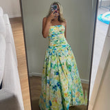 AJE (green/blue) Floral haze Violette bubble hem maxi