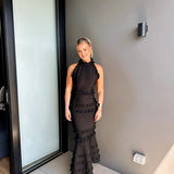 ELLIATT (black) Theatrical halter frill gown