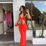 CHRISTOPHER ESBER (orange) Bezel Quartz strapless open tummy gown