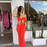 CHRISTOPHER ESBER (orange) Bezel Quartz strapless open tummy gown
