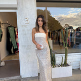 FAIT PAR FOUTCH (silver) Elizabeth sequin strapless maxi