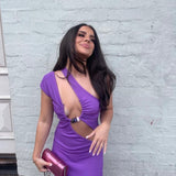 CHRISTOPHER ESBER Three Crystal Solace Ruched Tank Dress (Purple)