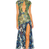 KIM SHUI (blue/green) Butterfly lace midi