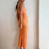 LIDEE (orange) Aurore crepe strapless midi