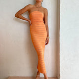 LIDEE (orange) Aurore crepe strapless midi