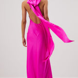 MISHA (pink) Evianna Bow Backless Satin Gown