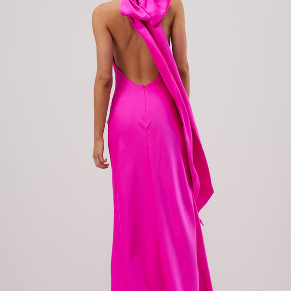 MISHA (pink) Evianna Bow Backless Satin Gown
