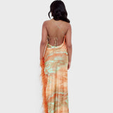 MELROSE HAUS (sorbet/orange/green) Selina Feather Split Gown