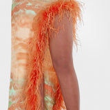 MELROSE HAUS (sorbet/orange/green) Selina Feather Split Gown