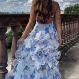 MENTI (blue/white) Iris Floral maxi
