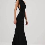 MISHA (black) Chantria one shoulder rouged gown