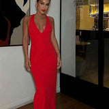 EFFIE KATS (red) Eiza gown v neck racer back