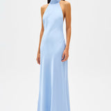 MISHA (baby blue) Evianna Bow Backless Satin Gown