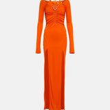 DION LEE (orange/red) Mobius slit long sleeve halter neck maxi