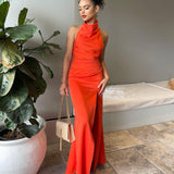 MISHA (orange) Clover halter neck backless midi